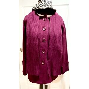 Jones, New York pecoat magenta wool  with attached scarf Size SP